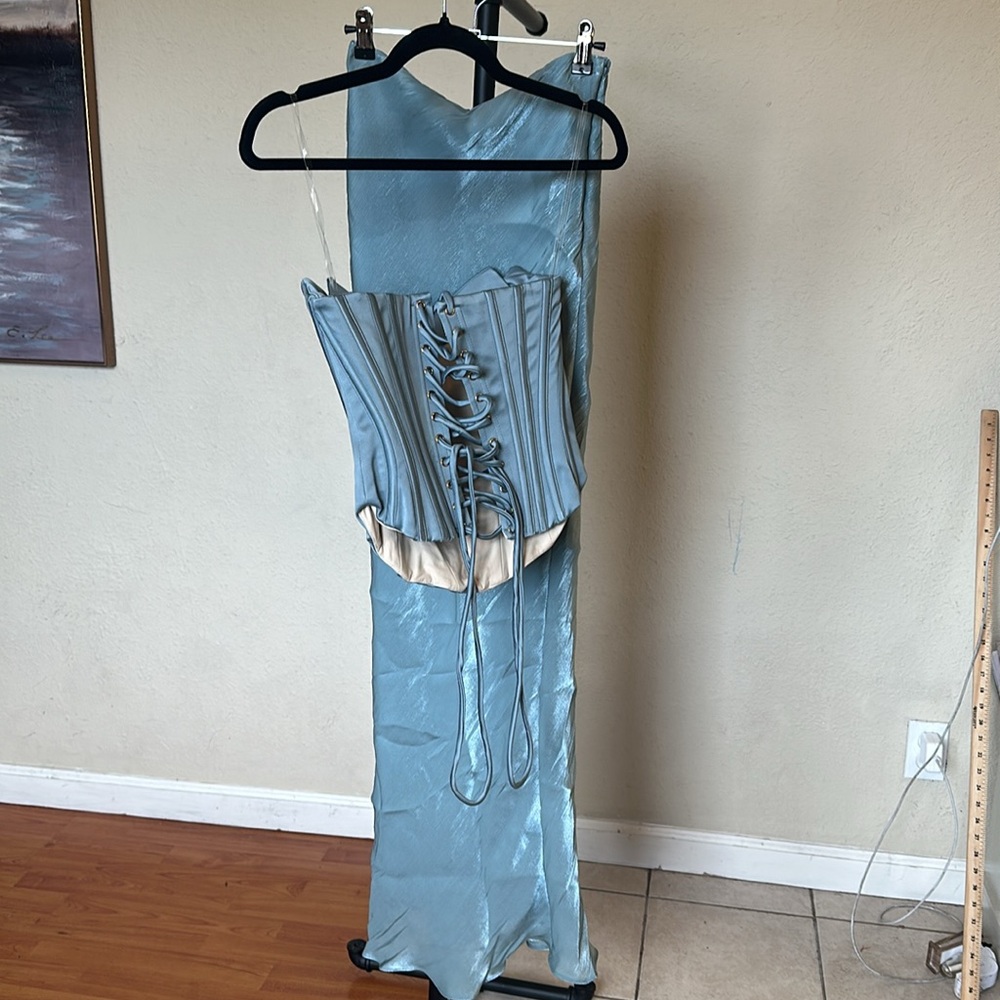 House of CB Set Nastassia & Amadi Cool Blue Embellished Satin corset Maxi sz XS - Picture 6 of 17